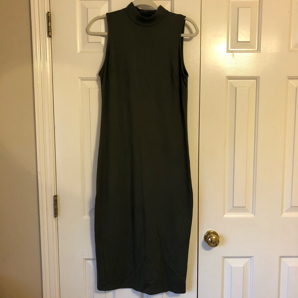 Minimalist forest green mock neck dress
